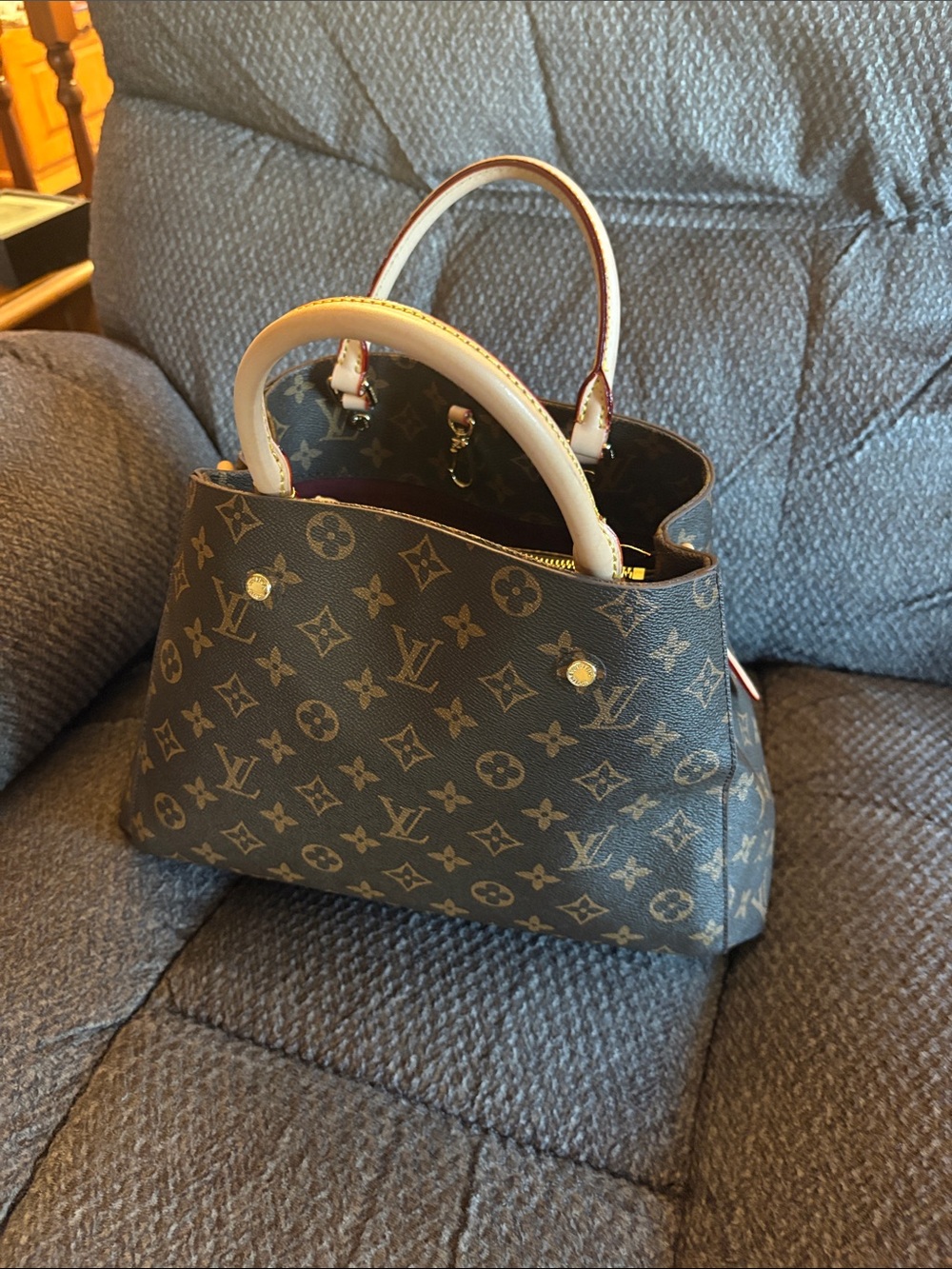 Louis Vuitton Monogram Canvas Satchel with Cream Handles